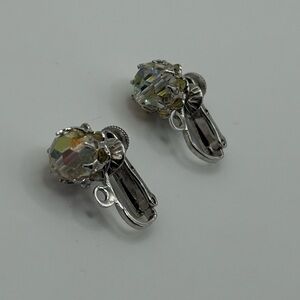 Vintage Signed Vendome Crystal Earrings Clear Aurora Borealis Earrings